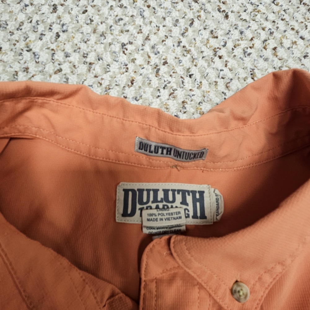 Duluth Trading Co. Men's 2XL Tall Orange Short Sleeve Vented Shirt Untucked Fit - Picture 2 of 5